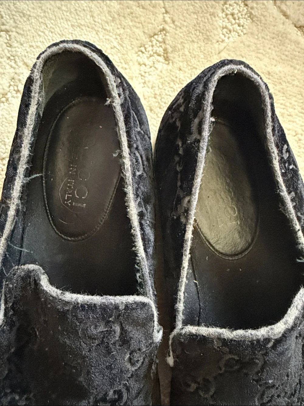 Vintage Women’s Gucci Black GG Velvet Slip-On Loafers